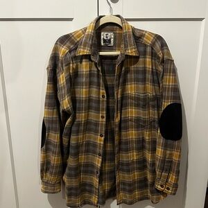 Oversized Plaid Flannel Shirt with Black Patchwork